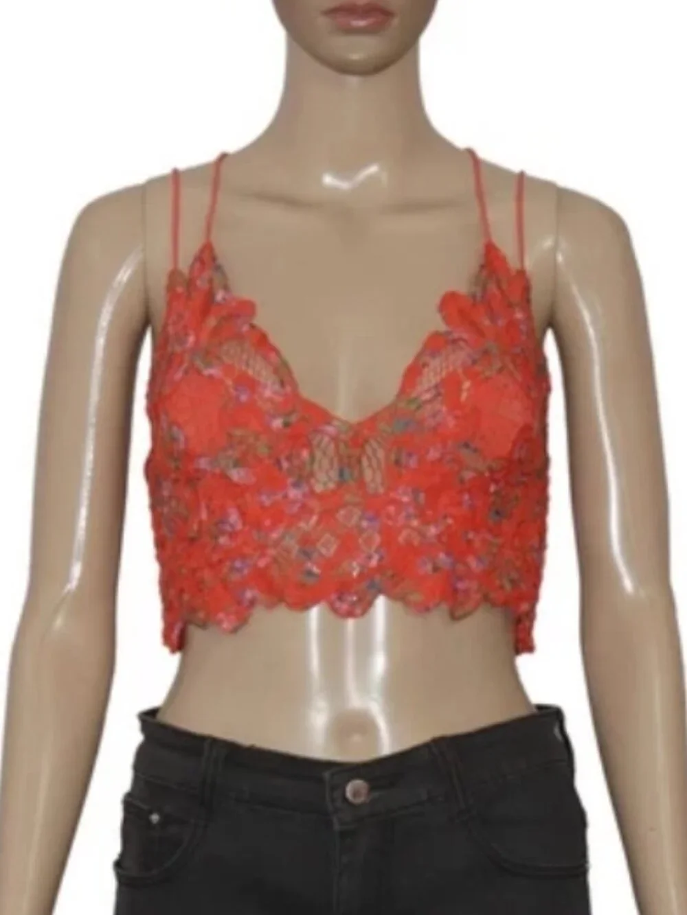 Free People Fp One Adella Bralette Printed Lace Criss Cross Smocked Crop Top S